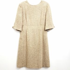 Nwot Talbots Gold/Tan Tweed Shortsleeve Wool Blend Dress